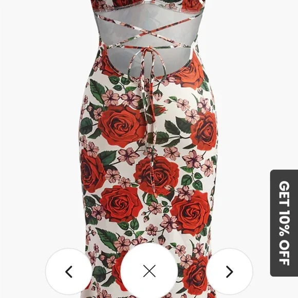 Commense Red and Green floral spaghetti Strapl Bodycon Dress - Picture 8 of 12